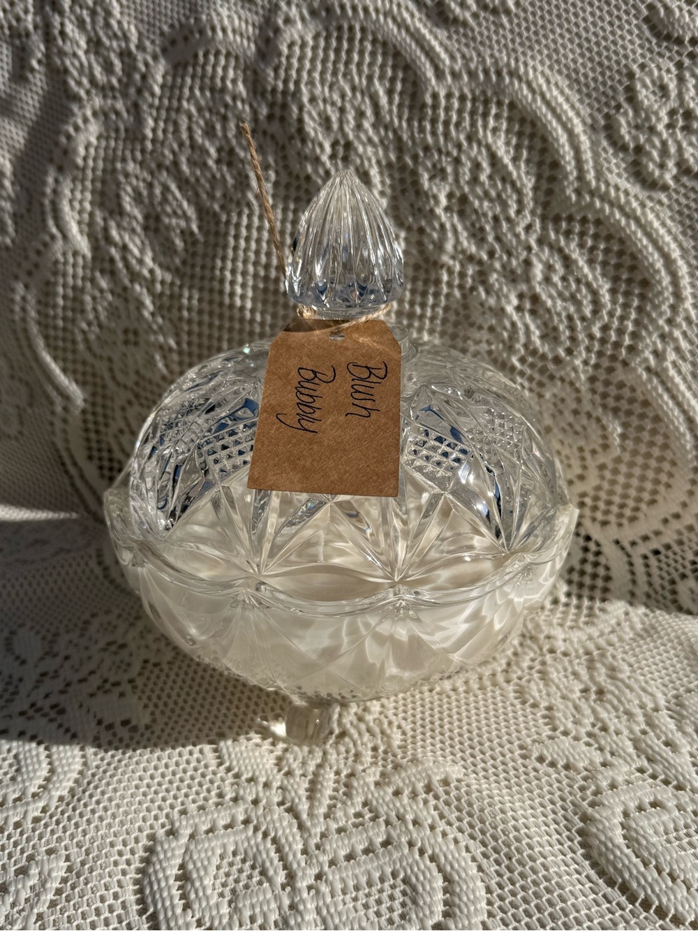 Vintage Glass Candle – “Blush & Bubbly” Hand Poured Soy Candle Feminine Decor